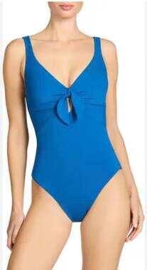 Robin Piccone Ava Knit One-Piece Swimsuit Lapis Blue Size 8